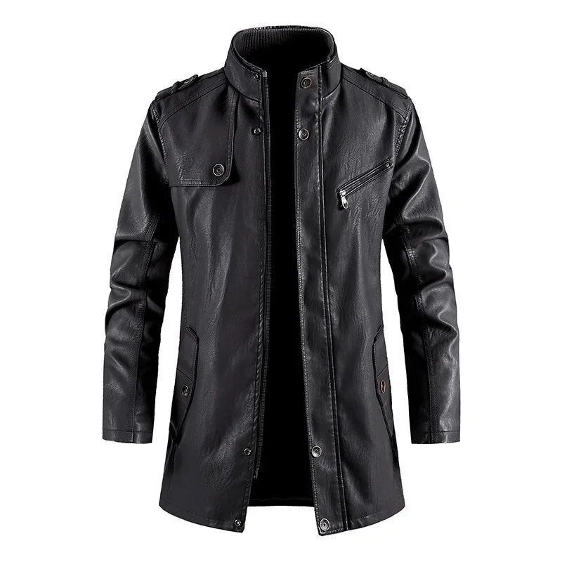 Men's Long Brown Leather Biker Jacket
