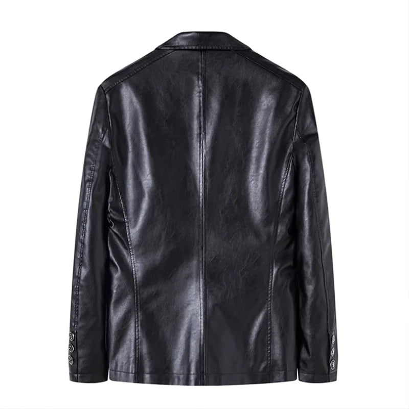 Men's Notched Collar Black Leather Jacket
