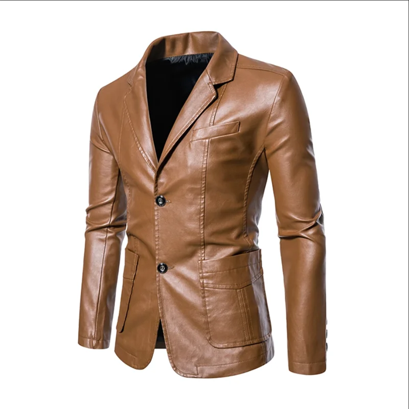 Men's Notched Collar Black Leather Jacket