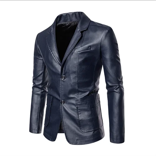 Men's Notched Collar Black Leather Jacket