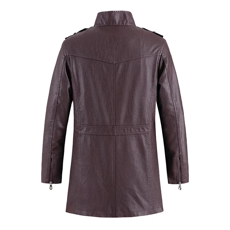 Men's Long Brown Leather Biker Jacket