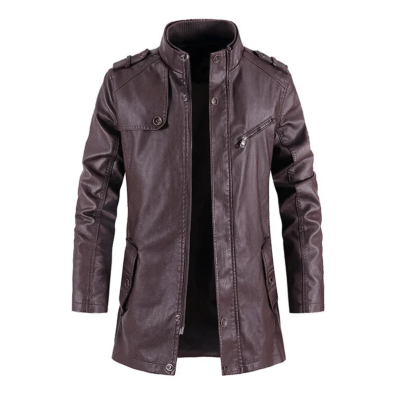 Men's Long Brown Leather Biker Jacket