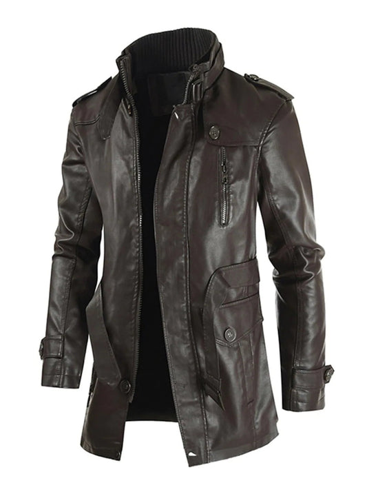 Men's Black Longline Leather Jacket