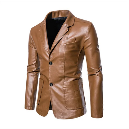 Men's Notched Collar Black Leather Jacket