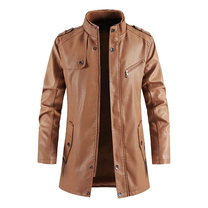 Men's Long Brown Leather Biker Jacket