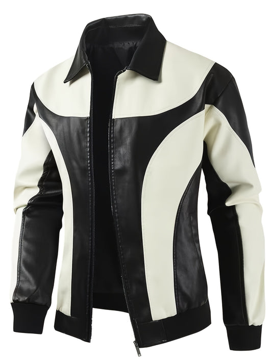 Men's Two Tone Faux Leather Jacket – Streetwear Biker Gear